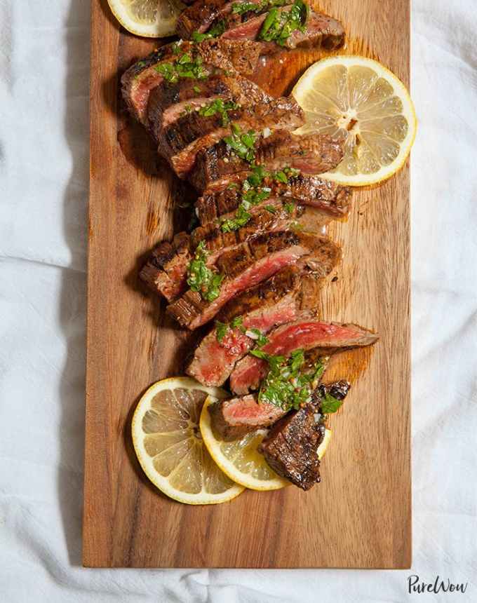 easy dinner party: grilled flank steak with lemon-herb sauce