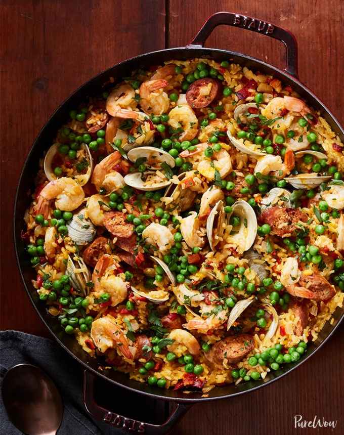 birthday dinner ideas: cheaters skillet paella