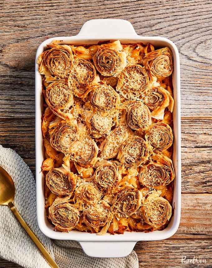 birthday dinner ideas: Mac and Cheese with Crispy Parmesan-Phyllo Crust