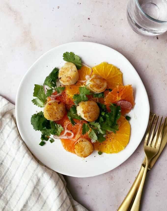 birthday dinner ideas: Seared Scallops with Citrus-Shallot Salad