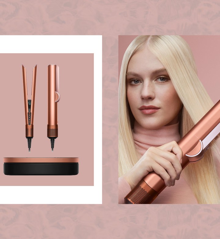 The Dyson Amber Silk Airstrait Wet to Dry Straightener.