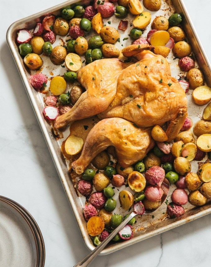 easy dinner party recipes sheet pan roast chicken recipe
