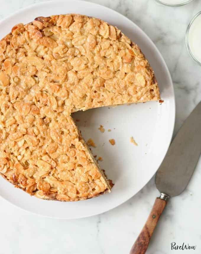 high-protein desserts: caramel almond cake