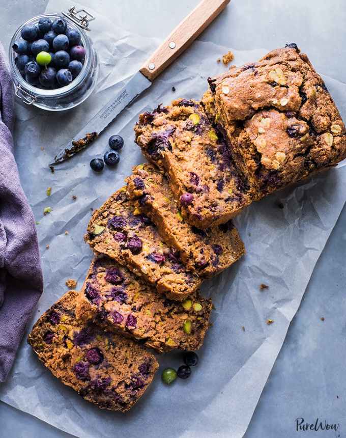high-protein desserts: vegan spiced blueberry breakfast cake