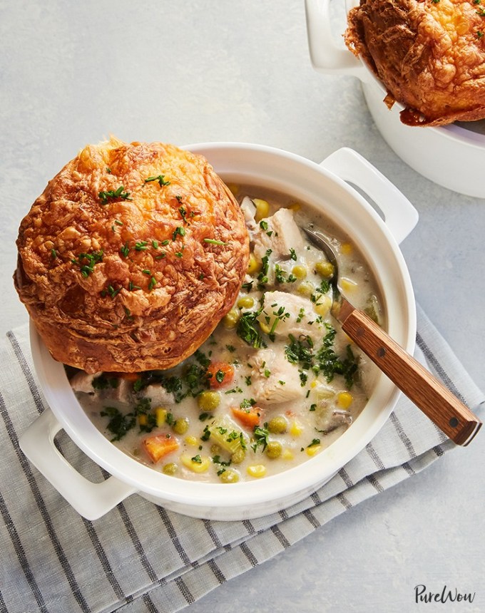 high protein soups: chicken pot pie soup