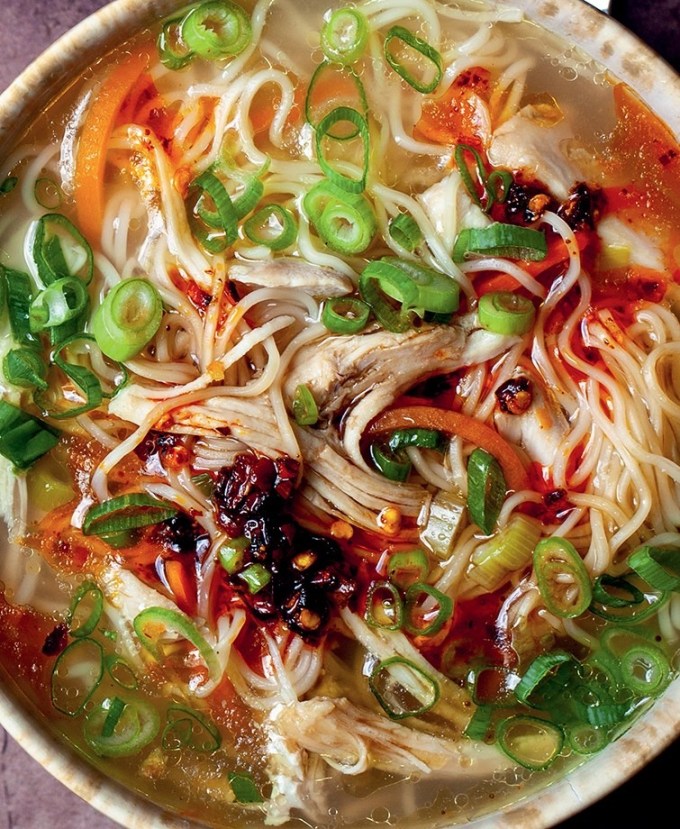 high protein soups: ginger garlic chicken noodle soup