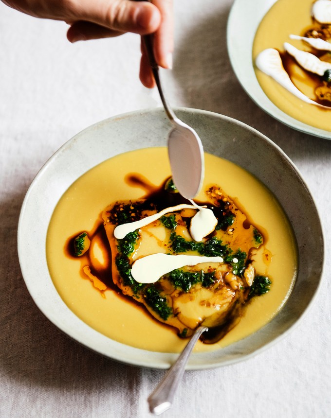 high protein soups: split pea soup with balsamic vinegar