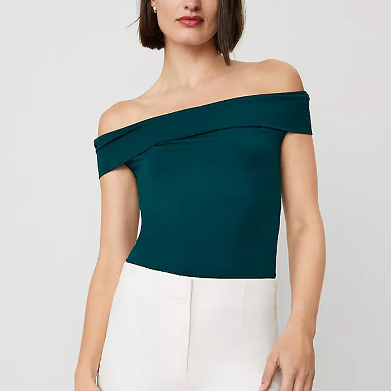 petite barrel jeans off shoulder green