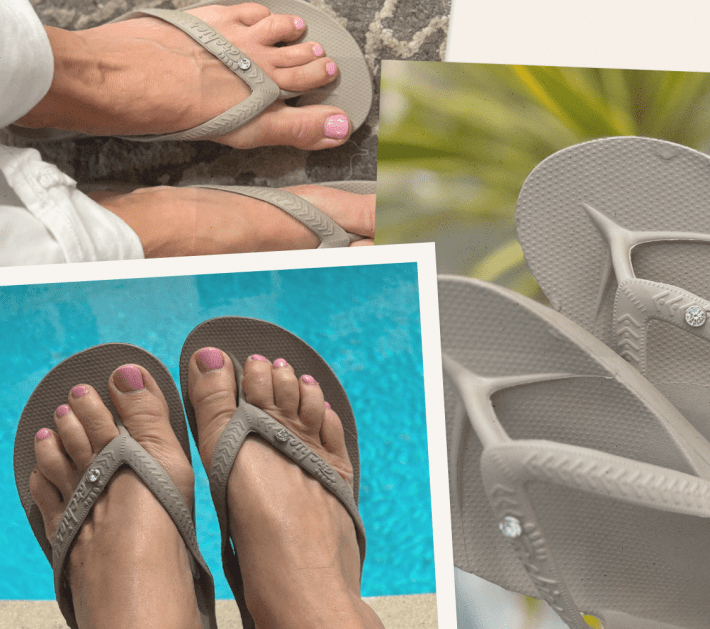 archies flip flops review collage of reviewer shoe photos cat