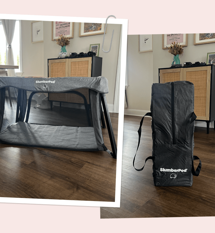 slumbergo travel crib open and in backpack