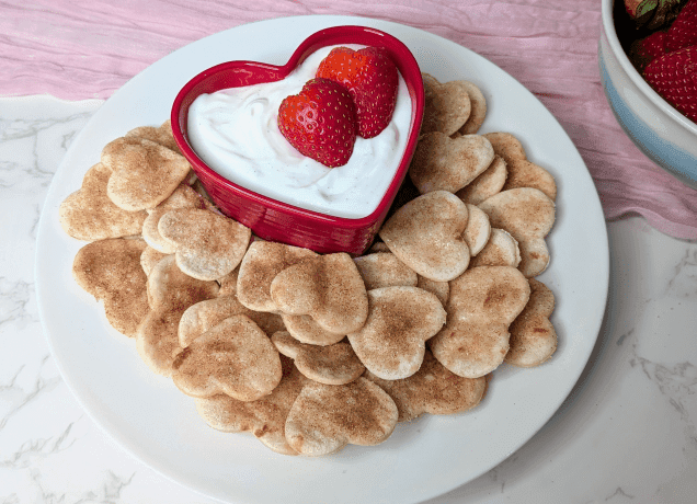 cinnamon sugar chips with strawberry hearts